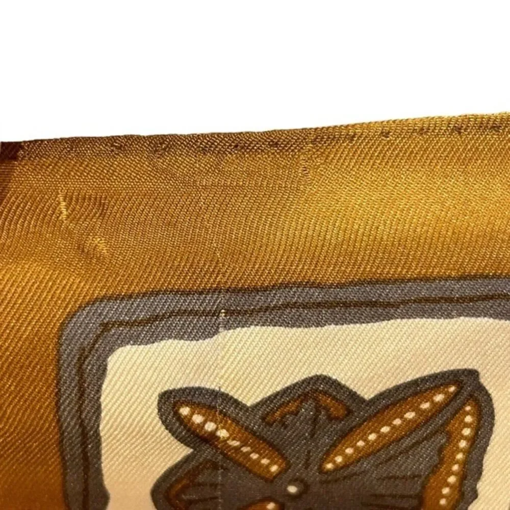 Beautiful‎ Vintage Silk Carmel & Gray Print Scarf 30x30”